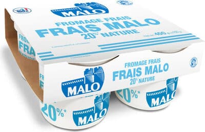 Fromage frais Nature Malo 20% *Matières grasses sur extrait sec soit 3% de matières grasses sur produit fini