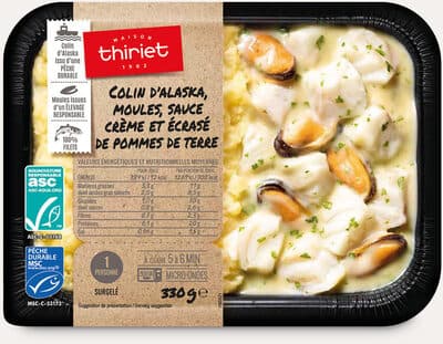 Colin d'Alaska et moule, sauce crème, écrasé de pommes de terre