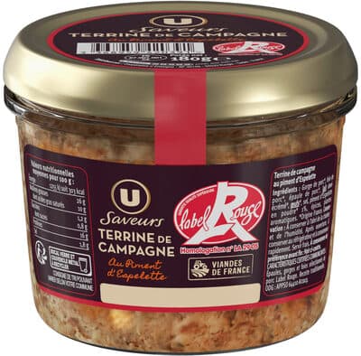Terrine de campagne au piment d'Espelette Label Rouge , Bocal 180g
