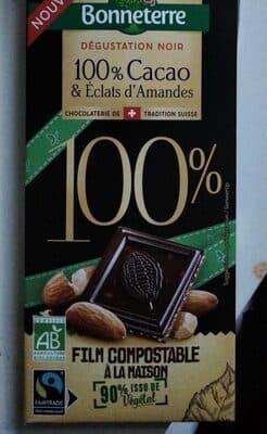 Tablette chocolat 100%Cacao&éclats d'amandes