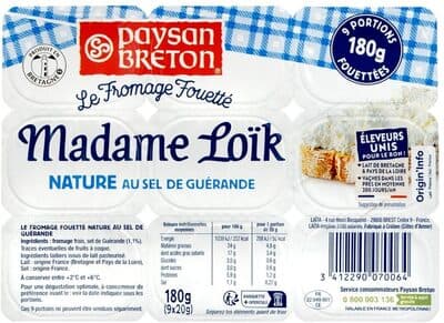 Fromage à tartiner Nature fouetté MADAME LOIK - Portion 9X20g