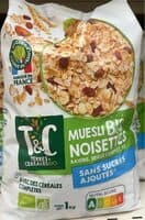 Muesli noisettes, raisins, seigle complet, blé sans sucres ajoutés
