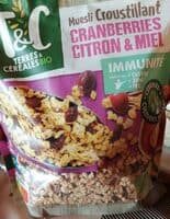 muesli croustillant cranberries citron miel