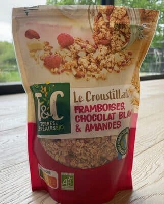 Le Croustillant framboises, chocolat blanc & amandes