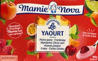 Le yaourt pêche jaune, framboise, mandarine citron vert, ananas passion, fraise, cerise griotte