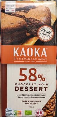 Chocolat noir dessert pâtissier 58% cacao