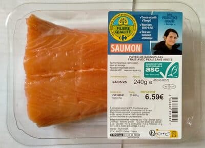 2 pavés de saumon Atlantique bio avec peau sans arêtes