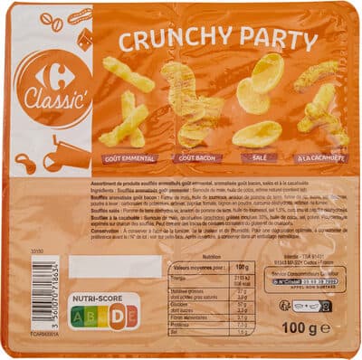 CRUNCHY PARTY Goût emmental Goût bacon Salé À la cacahuète