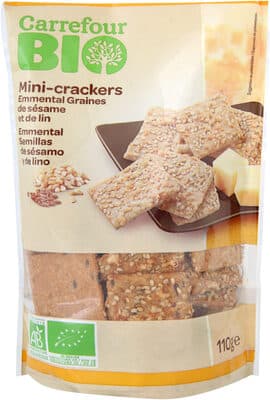 Mini crackers Espelta, emmental, granos de sésamo y semillas de lino