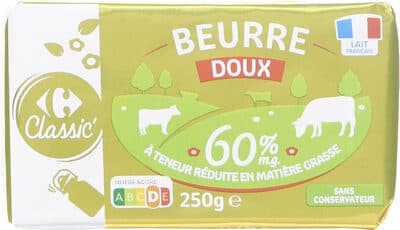 Beurre doux 60% mat.gr. à teneur réduite en matière grasse