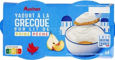 Yaourt a la grecque sur lit poire ou peche 4x150