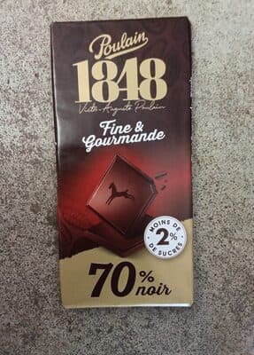 tablette poulain fine et gourmande 70% noir moin 2%sucre