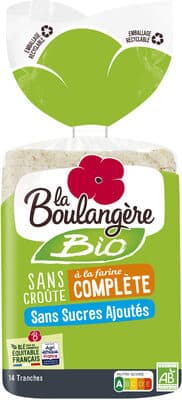 Pain de mie Bio sans croûte à la farine complète sans sucres ajoutés 330g