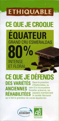 Chocolat noir 80% Équateur intense et floral