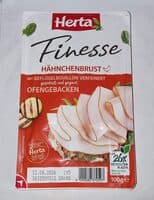 Hähnchenbrust mit Geflügelbouillon verfeinert, gepökelt & gegart
