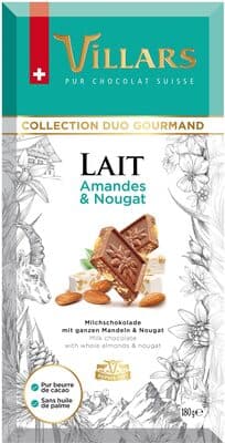 Chocolat Villars Lait Amandes et Nougat 180g