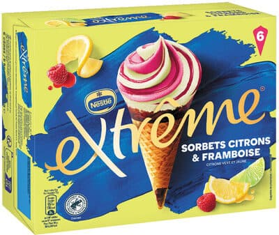 Cônes Sorbets Citrons et Framboises 6 cônes de 71g