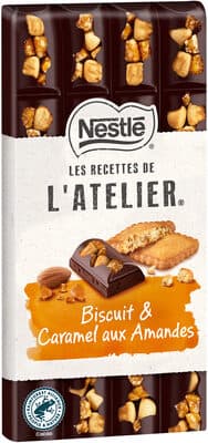 NESTLE L'ATELIER Tablette Chocolat noir biscuit caramel amandes - 170g