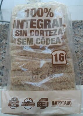 Pan de molde 100% integral sin corteza 0% azúcares añadidos