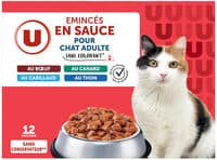 Emincés en sauce pour chat adulte au boeuf, canard, cabillaud, thon