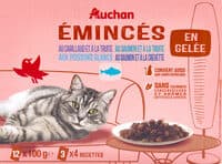 Emincés en gelée au cabillaud et à la truite, au saumon et à la truite, aux poissons blancs, au saumon et crevette