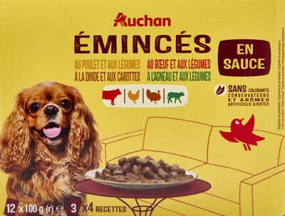 Emincés en sauce au poulet et aux légumes, au boeuf et aux légumes, à la dinde et aux carottes, à l'agneau et aux légumes