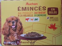 Émincés en gelée pour chien au poulet, au boeuf, à la volaille et à l'agneau
