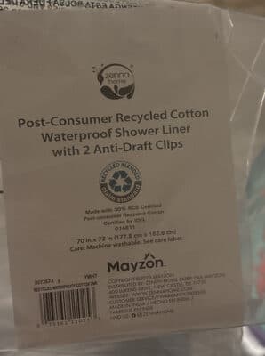 Post-Consumer Recycled Cotton Waterproof Shower Liner with 2 Anti-Draft Clips