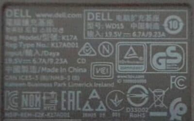 Dell WD15 K17A Docking Station USB-C K17A001