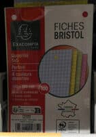 100 fiches bristol 100 x 150 mm 4 couleurs assorties quadrillées 5x5 perforées