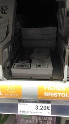 100 fiches bristol 125 x 200 mm blanches quadrillées 5x5 non perforées