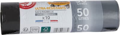 Sacs poubelle ultra-résistants liens coulissants 50 litres