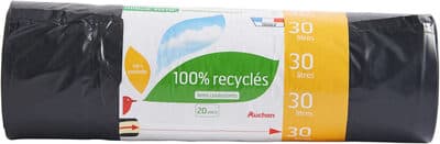 Auchan sac poubelle eco recycle avec cordon 30l 20pcs