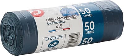 Sacs poubelle liens amovibles 50 litres