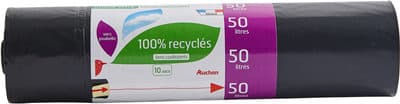 Auchan mieux vivre environnement sac poubelle recycle avec cordon 50l 10pcs