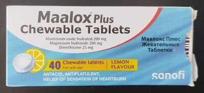 Maalox Plus Aluminium oxide hydrated 200mg Magnesium hydroxide 200 mg Dimethicone 25 mg