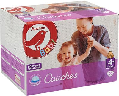 AUCHAN BABY : Couches taille 4+ x 90