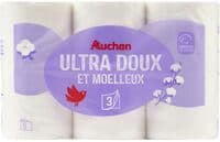 Papier toilette blanc, 3 plis, enrichi en coton