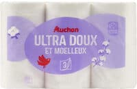 Papier toilette blanc, 3plis, enrichi en coton