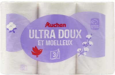 Papier toilette blanc, 3plis, enrichi en coton