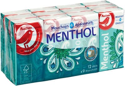 Auchan mouchoirs menthol etuis x12