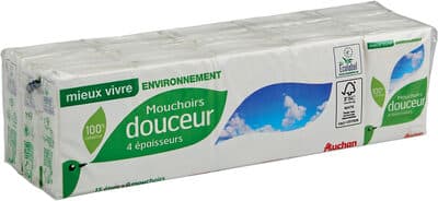Auchan mouchoirs mieux vivre environnement etuis x15 100% ouate de cellulose