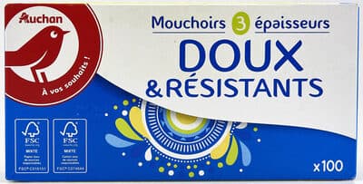 Auchan mouchoirs home boite x100 doux et resistant