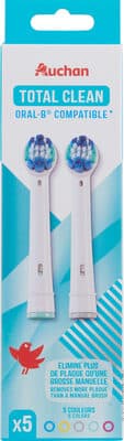 Auchan total clean brossette de rechange pour brosse à dents électrique x5