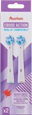 Auchan cross action brossette de rechange pour brosse à dents électrique x2