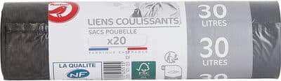 Auchan sacs poubelles liens coulissants 30l 20pcs