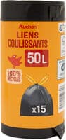 Sacs poubelle liens coulissants 50 litres x15 sacs