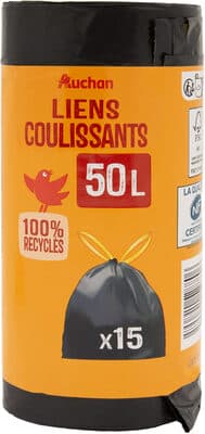 Sacs poubelle liens coulissants 50 litres x15 sacs
