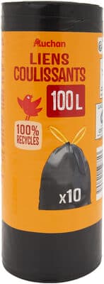 Auchan sacs poubelles liens coulissants 100l 10pcs