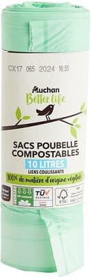 Auchan life sac poubelle liens coulissants 10l -15pcs